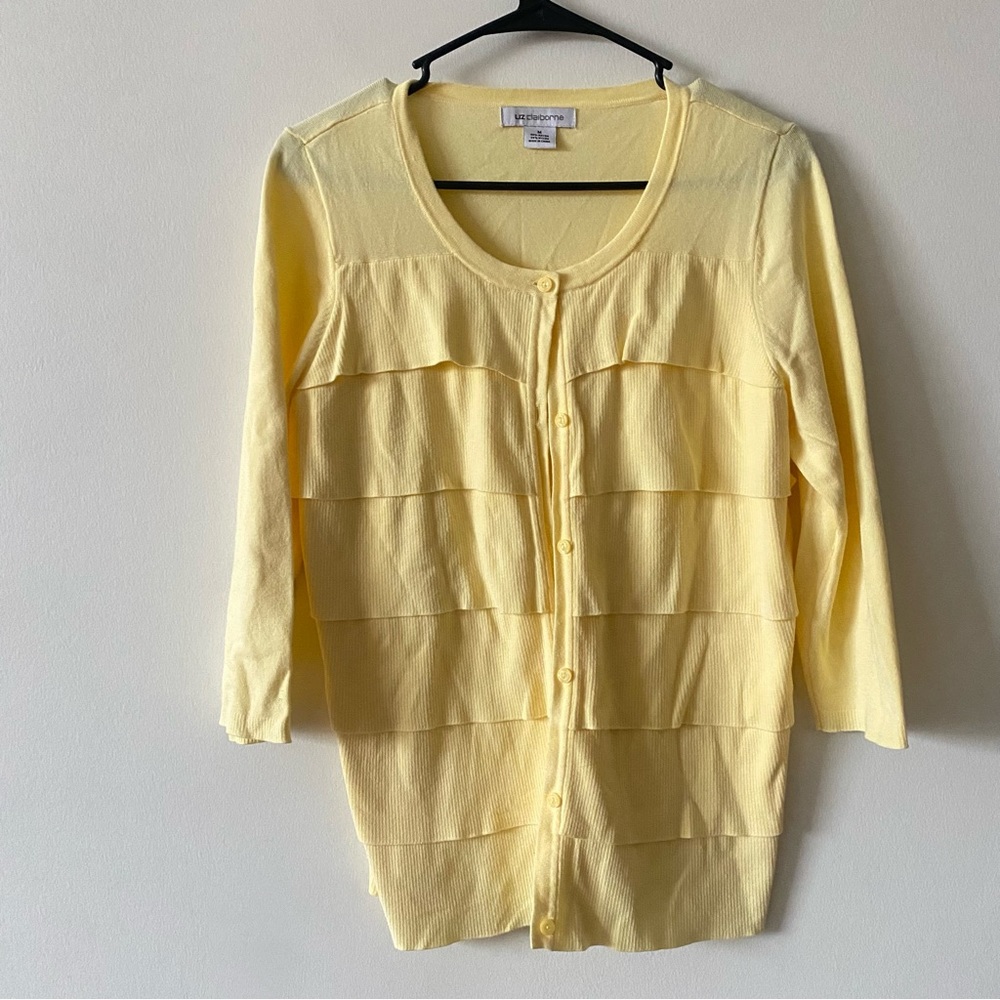 Liz Claiborne Ruffle Button Up Cardigan 3/4 Sleeve Sweater